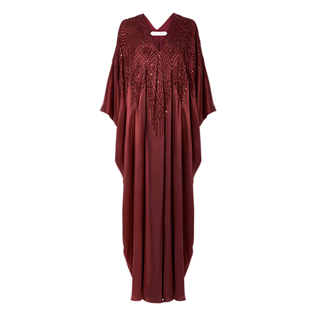 Heavy Embellished V-neck Kaftan with Butterfly Sleeves